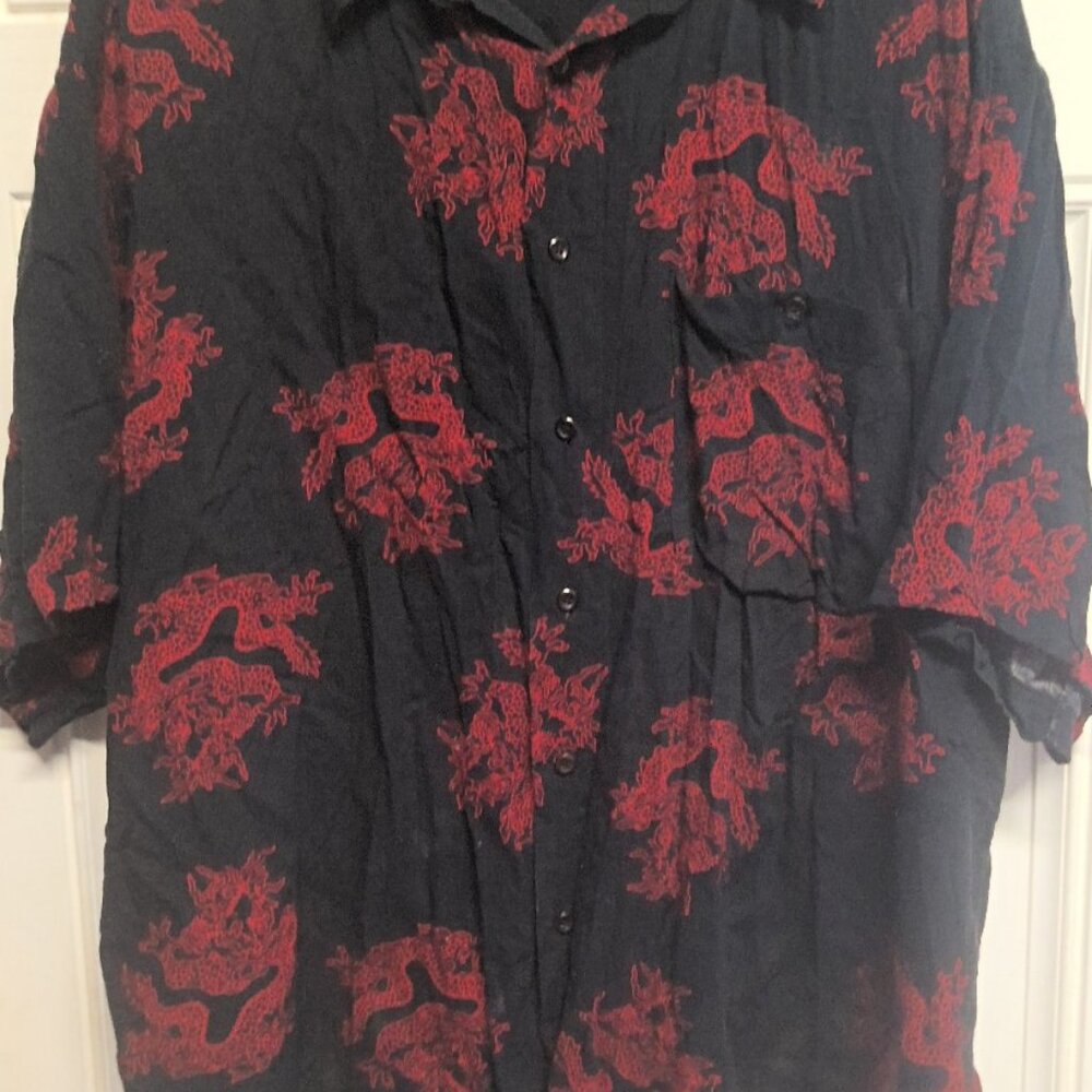Vintage UNtied Button Shirt Balck With Red Dragon Design Size Medium